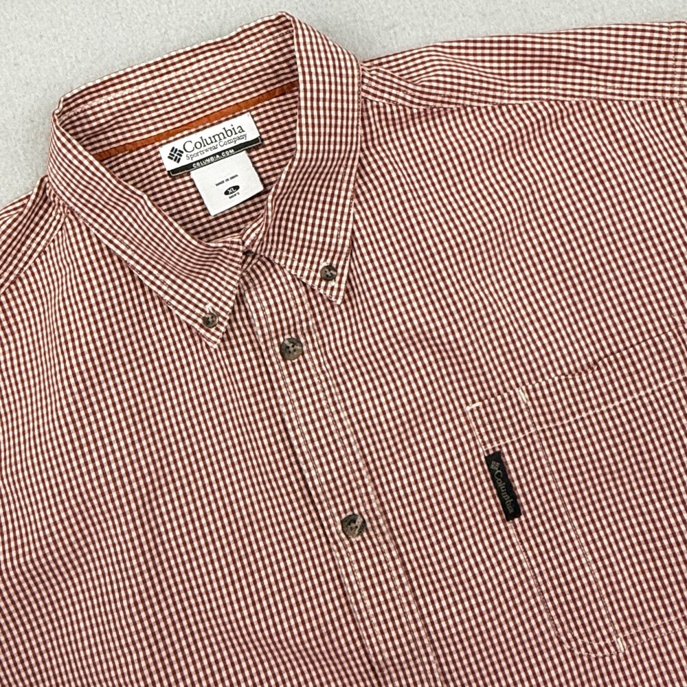 Columbia Button Down Shirt Mens Extra Large Red Gingham Long Sleeve Cotton